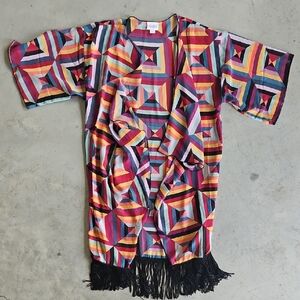 Colorful Geometric Kimono with Fringe Small / Medium